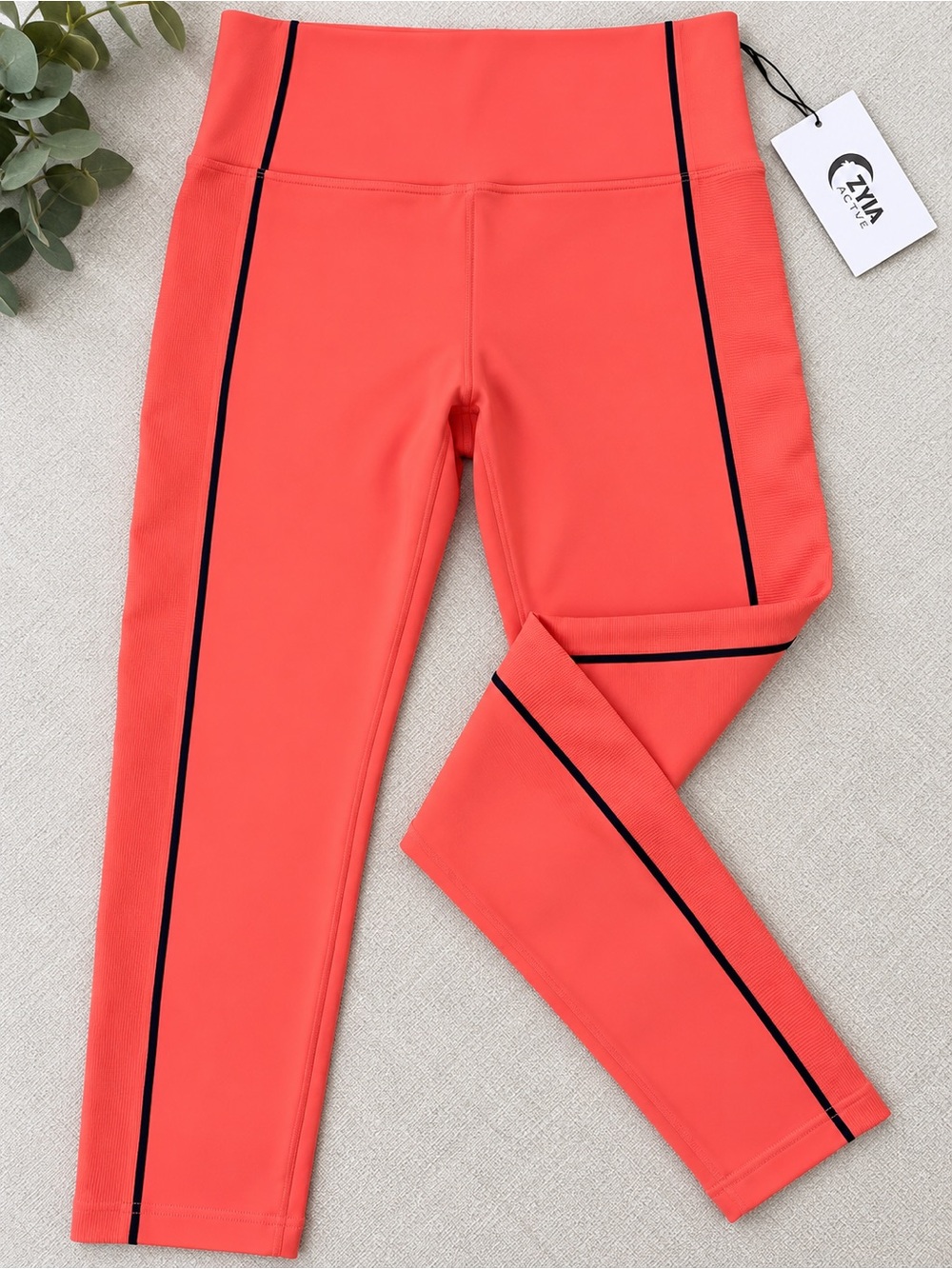 ZYIA Women Coral Leggings with Navy Contrast Piping